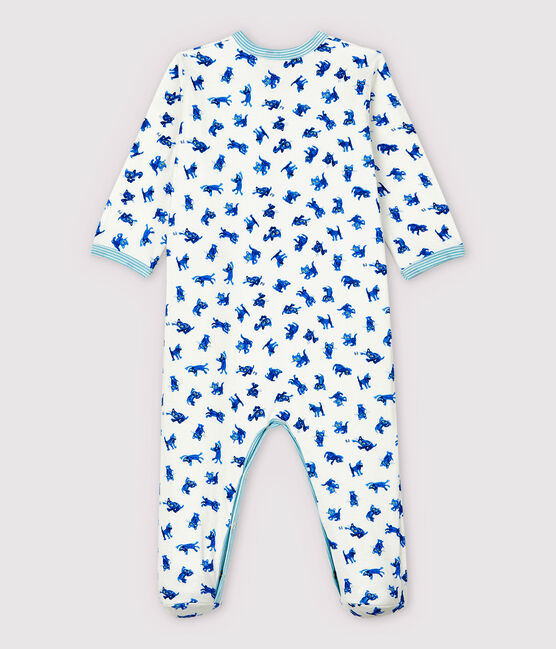 Pijama enterizo de gatitos de bebé de tejido tubular blanco MARSHMALLOW/blanco MULTICO