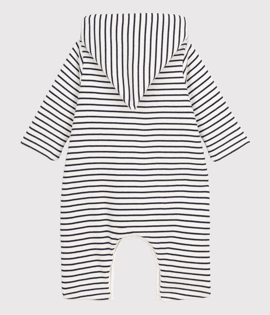 Mono largo de algodón con capucha y rayas marineras para bebé blanco MARSHMALLOW/azul SMOKING