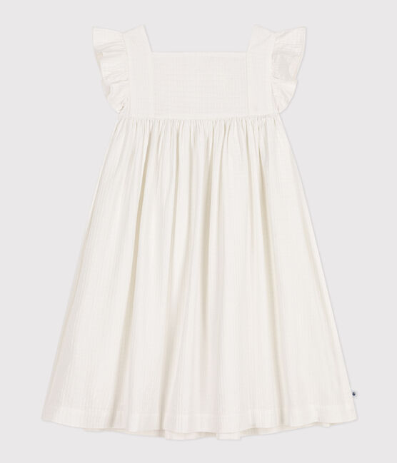 Vestido sin mangas de algodón façonné para niña blanco MARSHMALLOW