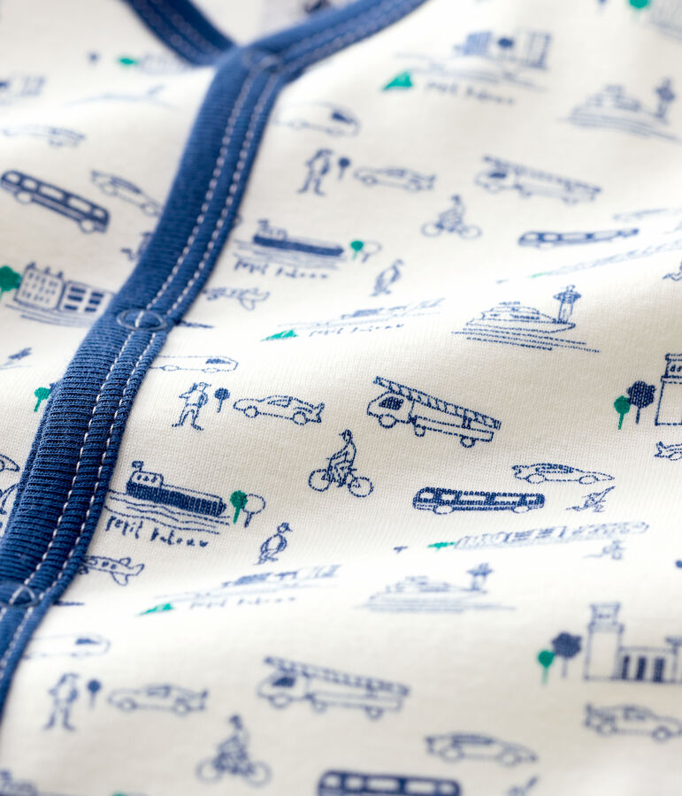 Pelele sin pies de beb&eacute; con estampado de transportes de algod&oacute;n blanco MARSHMALLOW/blanco MULTICO