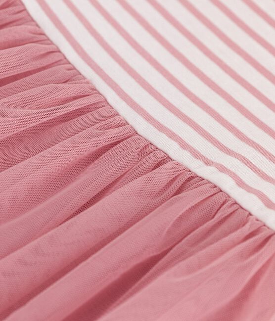 Vestido infantil de manga corta de algodón y tul para niña blanco MARSHMALLOW/rosa CHARME