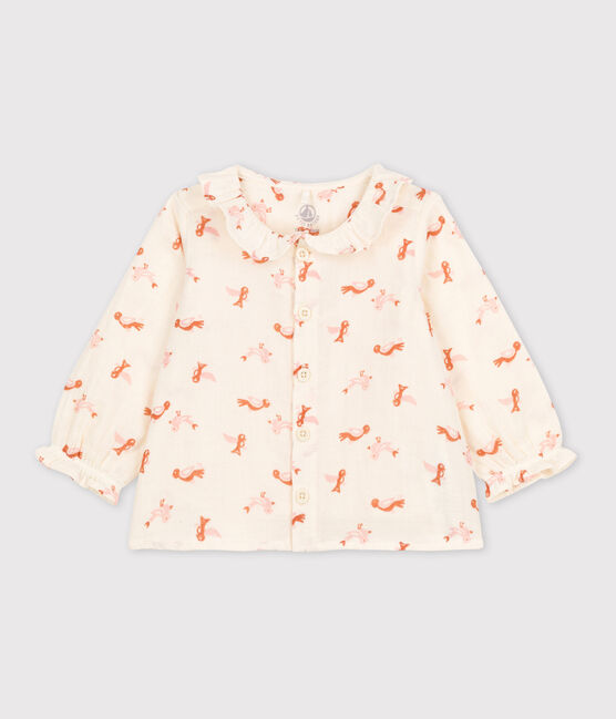 Blusa de bebé con estampado de pájaros de gasa de algodón blanco AVALANCHE/ MULTICO