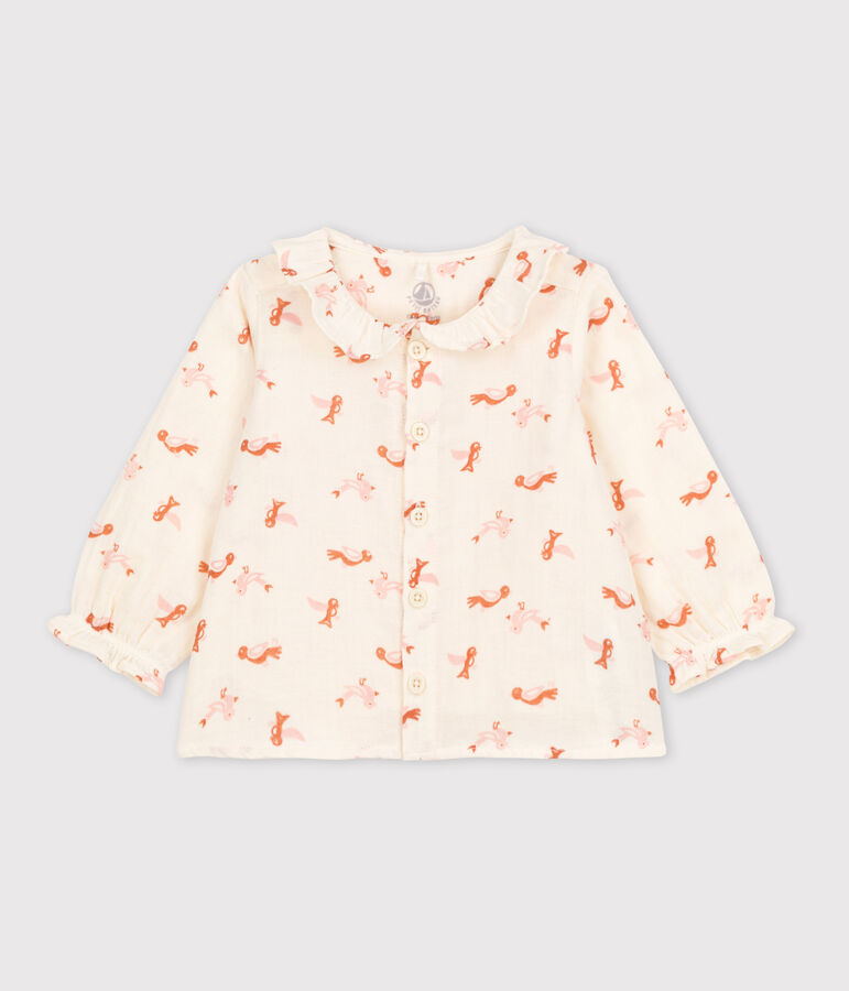 Blusa de beb&eacute; con estampado de p&aacute;jaros de gasa de algod&oacute;n blanco AVALANCHE/ MULTICO