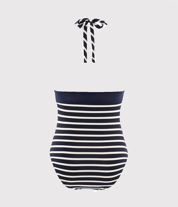 Traje de ba&ntilde;o de 1 pieza de rayas de mujer azul/blanco