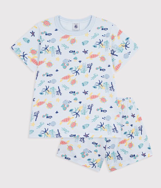 Pijama corto infantil de algod&oacute;n con estampado fosforescente azul/multicolor