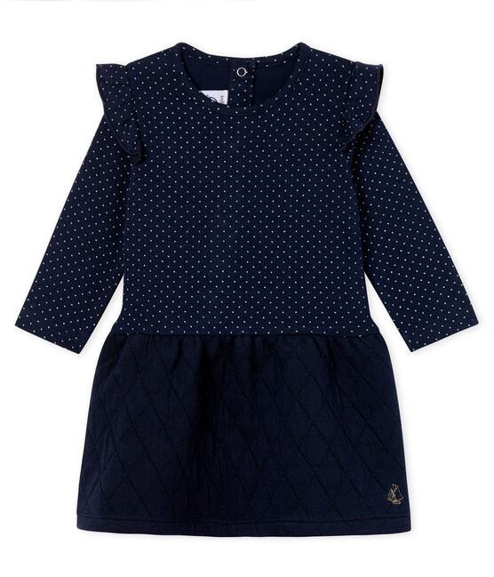Vestido bimaterial de manga larga para bebé niña azul SMOKING/blanco MARSHMALLOW