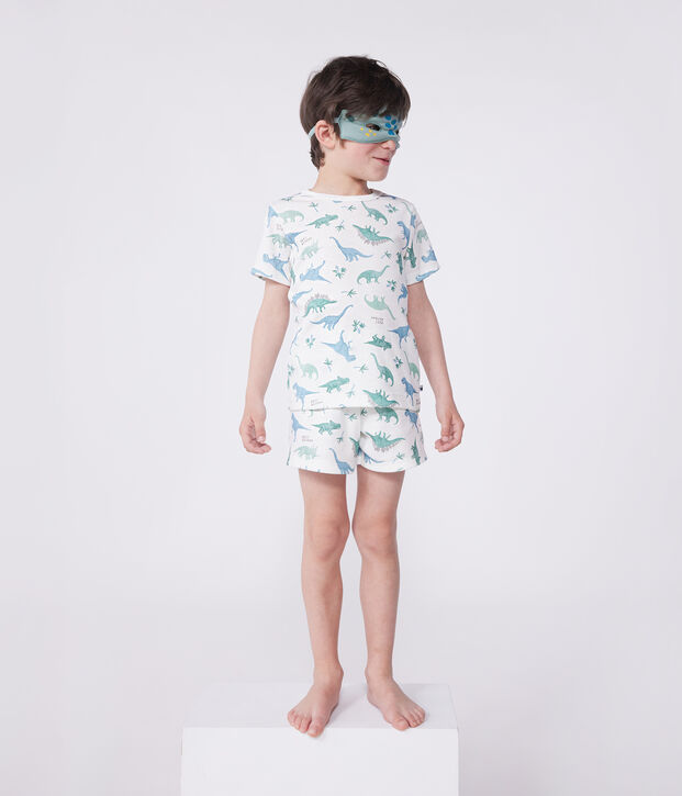 Pijama corto tipo disfraz infantil de algod&oacute;n con estampado de dinosaurios blanco/multicolor