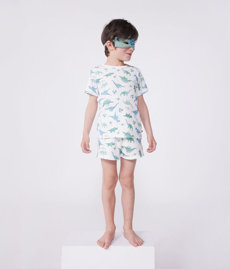 Pijama corto tipo disfraz infantil de algod&oacute;n con estampado de dinosaurios blanco/multicolor