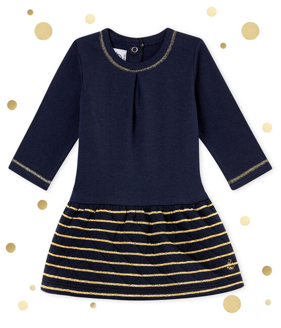 Vestidobi-materiamarinero para bebé niña azul SMOKING/amarillo DORE
