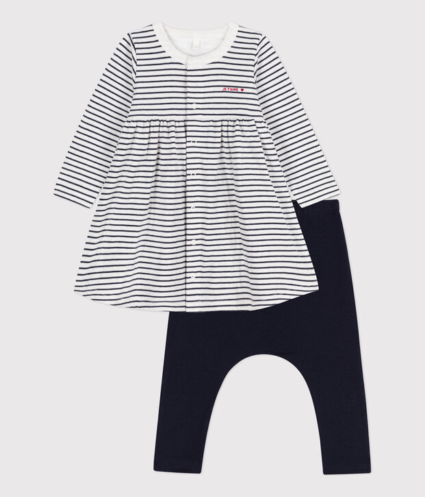 Vestido marinero y leggings de algod&oacute;n para beb&eacute; blanco/azul