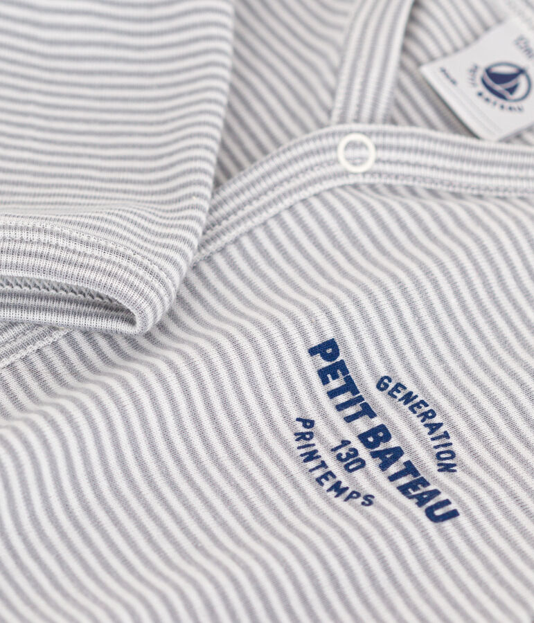 Pijama milrayas de algod&oacute;n gris/blanco