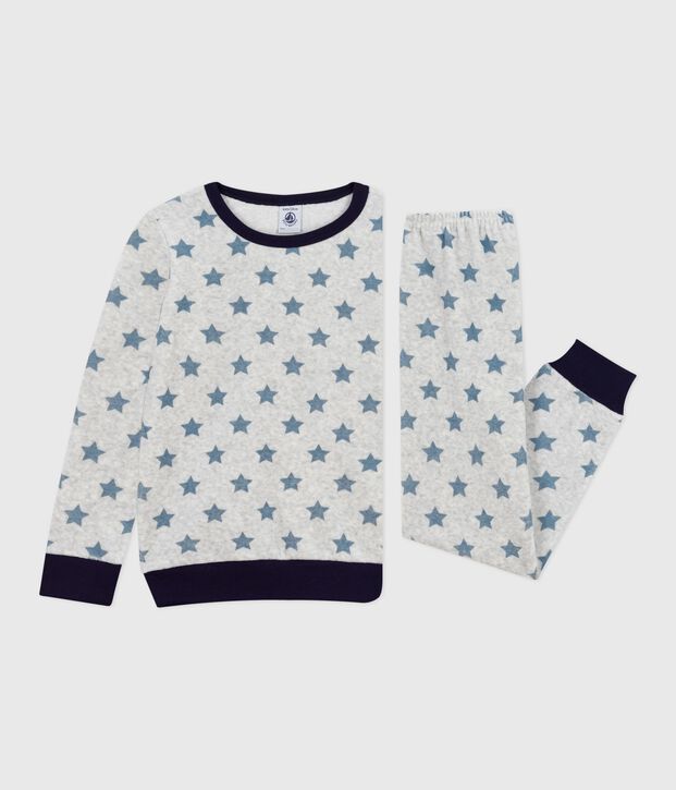 Pijama infantil de terciopelo con estampado de estrellas gris/azul