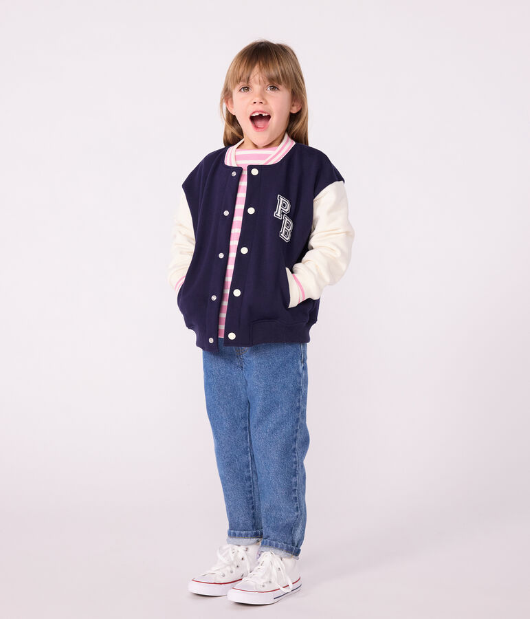 Chaqueta teddy infantil lisa de algod&oacute;n azul