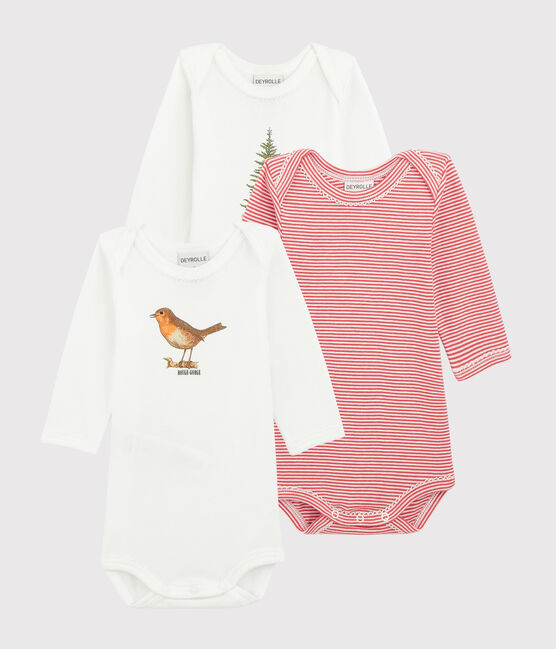 Lote de 3 bodis de manga larga para bebé niña Petit Bateau x Deyrolle variante 1