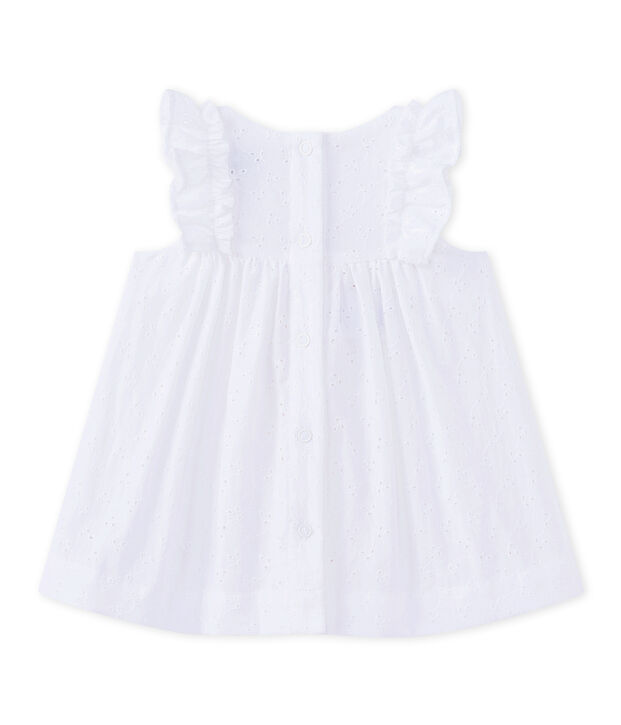 Vestido para beb&eacute; ni&ntilde;a con bordado ingl&eacute;s blanco