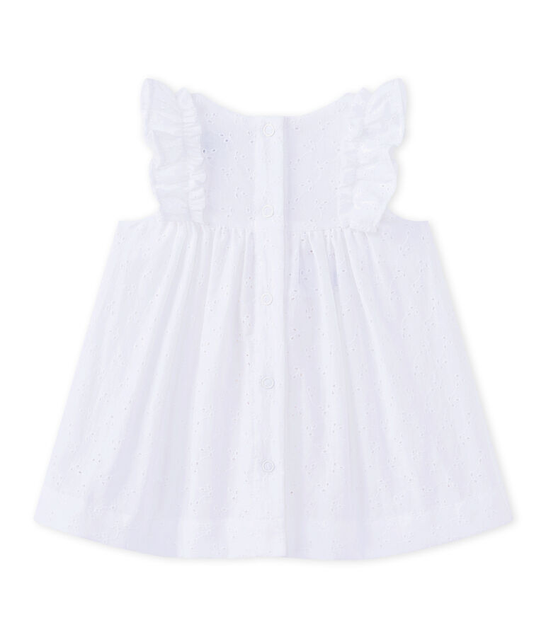 Vestido para beb&eacute; ni&ntilde;a con bordado ingl&eacute;s blanco
