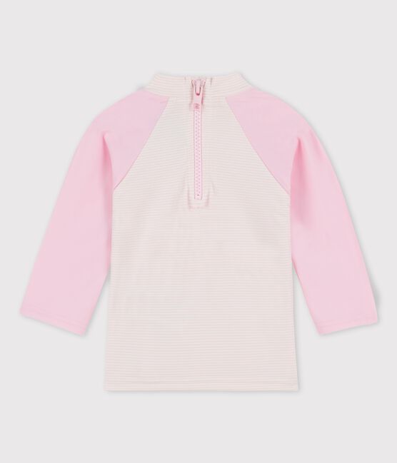 Camiseta anti-UV eco-sostenible de bebé rosa MINOIS/blanco MARSHMALLOW