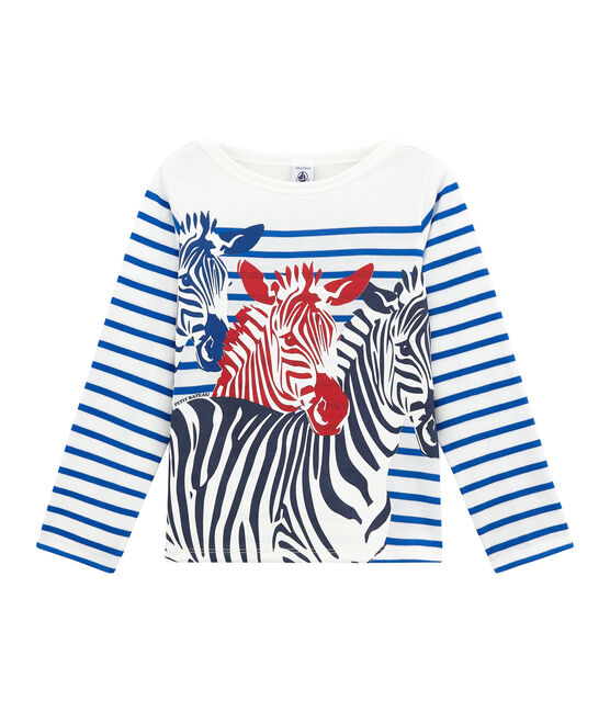 Camiseta marinera infantil creativa para niño blanco MARSHMALLOW/azul PERSE