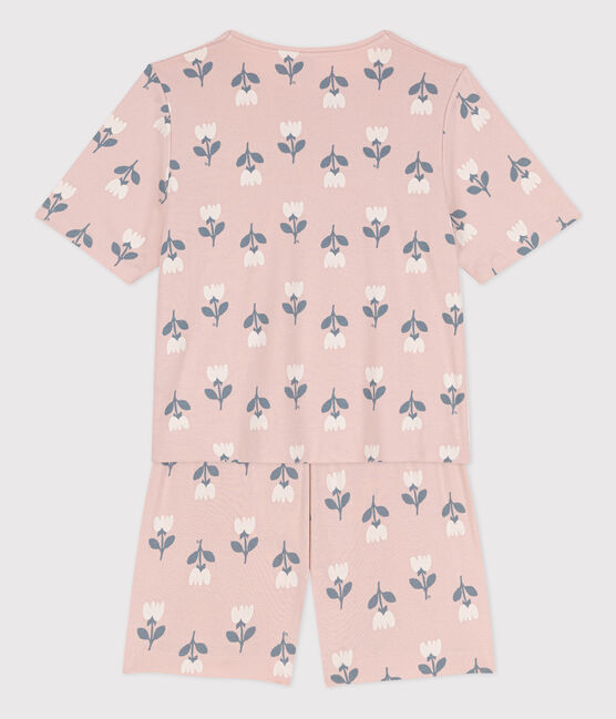 Pijama corto de algodón con tulipanes para mujer rosa SALINE/blanco MULTICO
