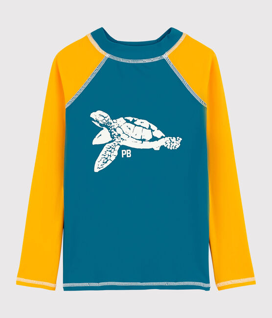 Camiseta anti-uv reciclada de niño azul MYKONOS/amarillo TEHONI