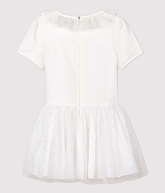 Vestido de celebración de satén y tul de niña blanco MARSHMALLOW