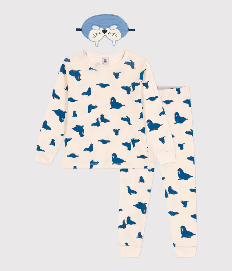 Pijama disfraz infantil de algod&oacute;n con estampado de morsas crudo/multicolor