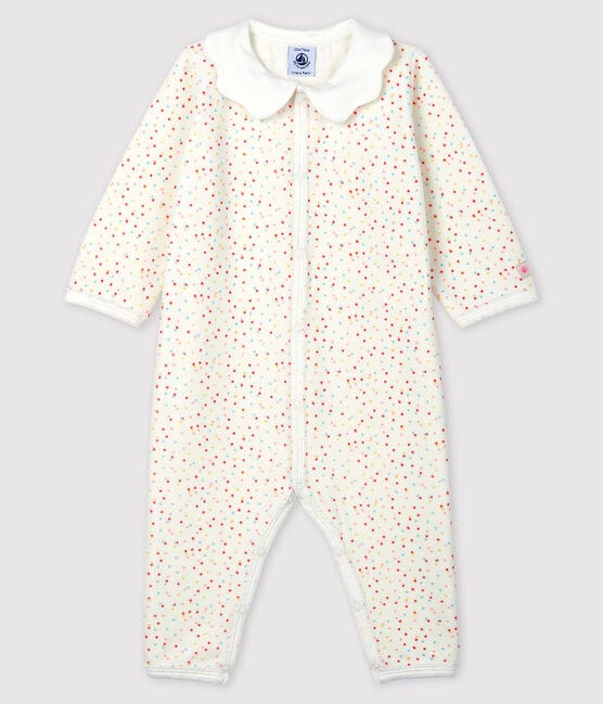 Pijama enterizo sin pies con lunares de bebé niña de algodón ecológico blanco MARSHMALLOW/blanco MULTICO