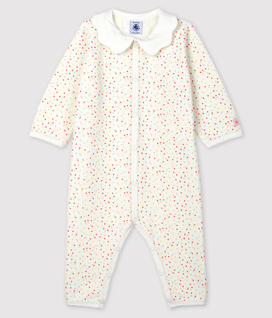 Pijama enterizo sin pies con lunares de bebé niña de algodón ecológico blanco MARSHMALLOW/blanco MULTICO
