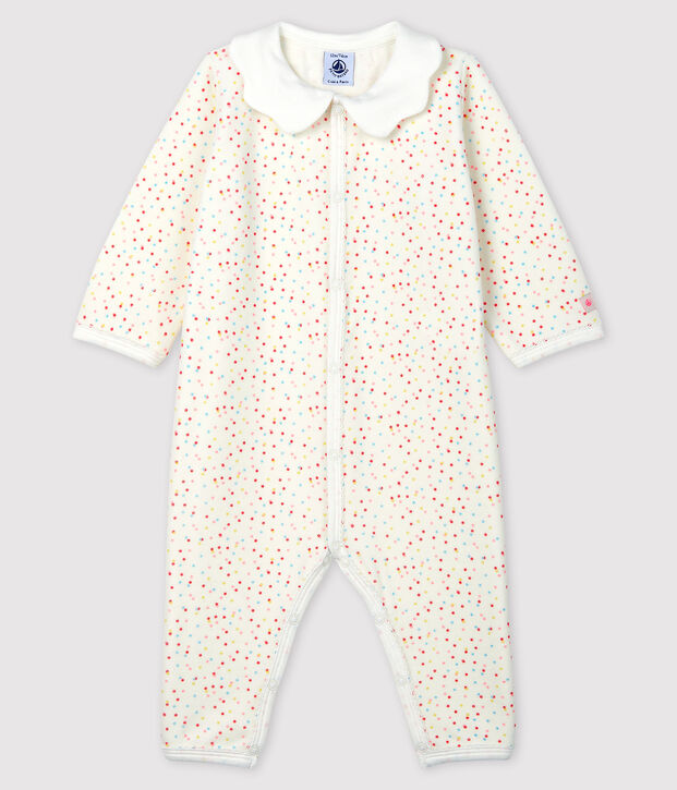 Pijama enterizo sin pies con lunares de beb&eacute; ni&ntilde;a de algod&oacute;n ecol&oacute;gico blanco/multicolor