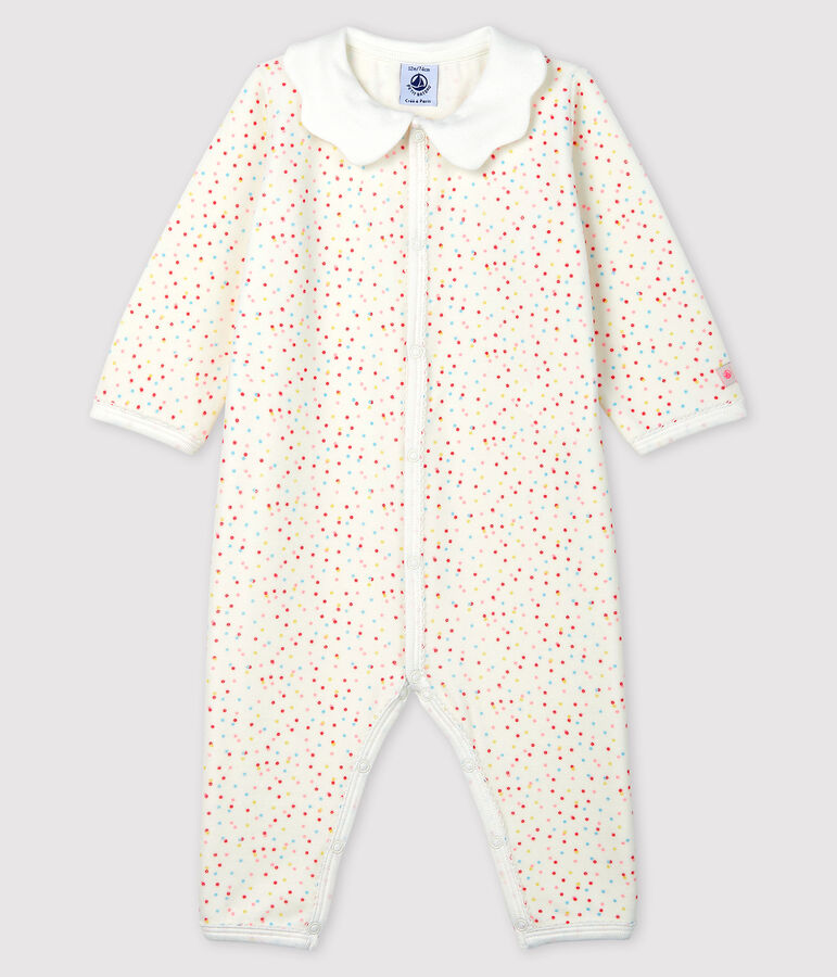 Pijama enterizo sin pies con lunares de beb&eacute; ni&ntilde;a de algod&oacute;n ecol&oacute;gico blanco/multicolor