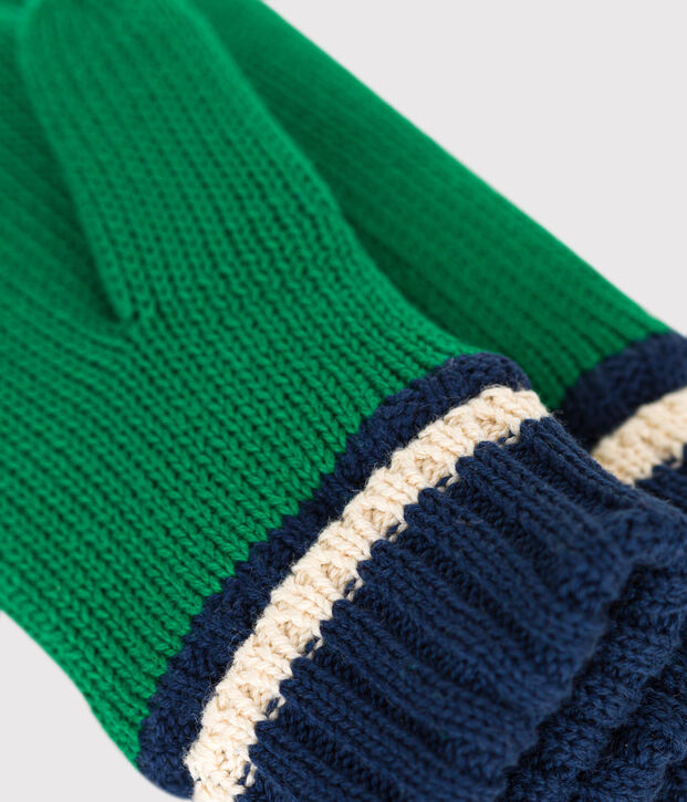 Manoplas infantiles de punto tricotado con forro polar verde/multicolor
