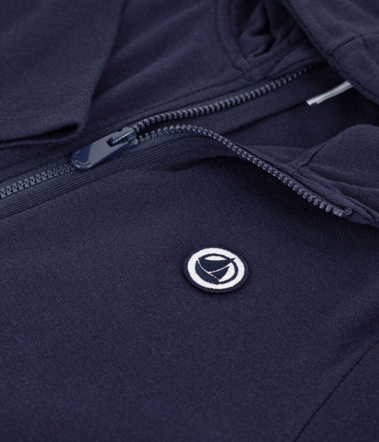Sudadera infantil de algod&oacute;n con capucha y cremallera azul