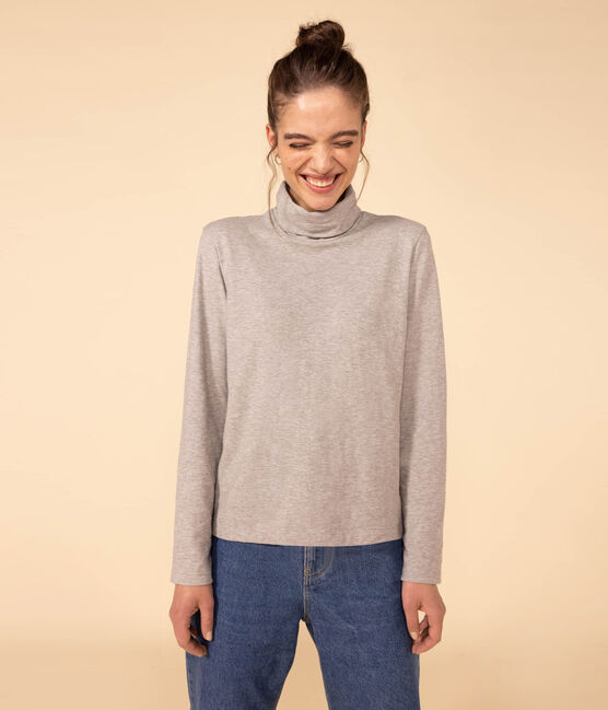 Camiseta de algodón con cuello vuelto para mujer gris CHATON CHINE