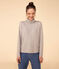 Camiseta de algodón con cuello vuelto para mujer gris CHATON CHINE