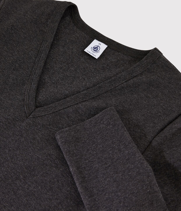 Camiseta ic&oacute;nica con cuello de pico para mujer gris