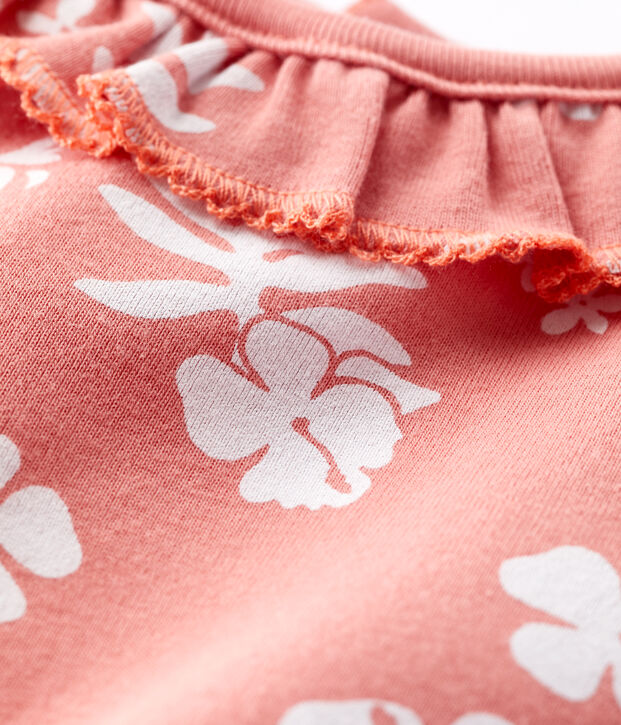 Bodi con estampado hawaiano con cuello isabelino de algod&oacute;n para beb&eacute; rosa/blanco
