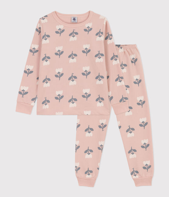 Pijama de felpa con tulipanes para niña rosa SALINE/blanco MULTICO
