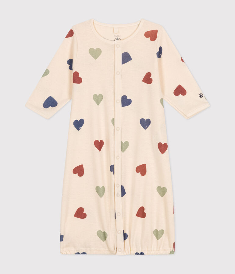 Mono saco de algod&oacute;n estampado con tres corazones para beb&eacute; crudo/multicolor