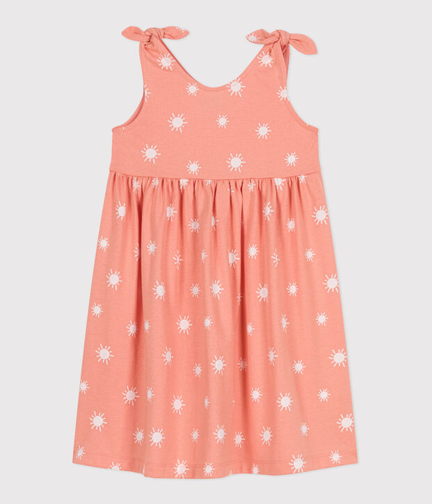 Vestido infantil sin mangas de algod&oacute;n con estampado naranja/blanco