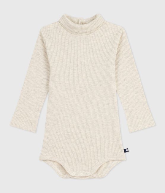 Body de algodón liso con cuello vuelto para bebé beige MONTELIMAR CHINE
