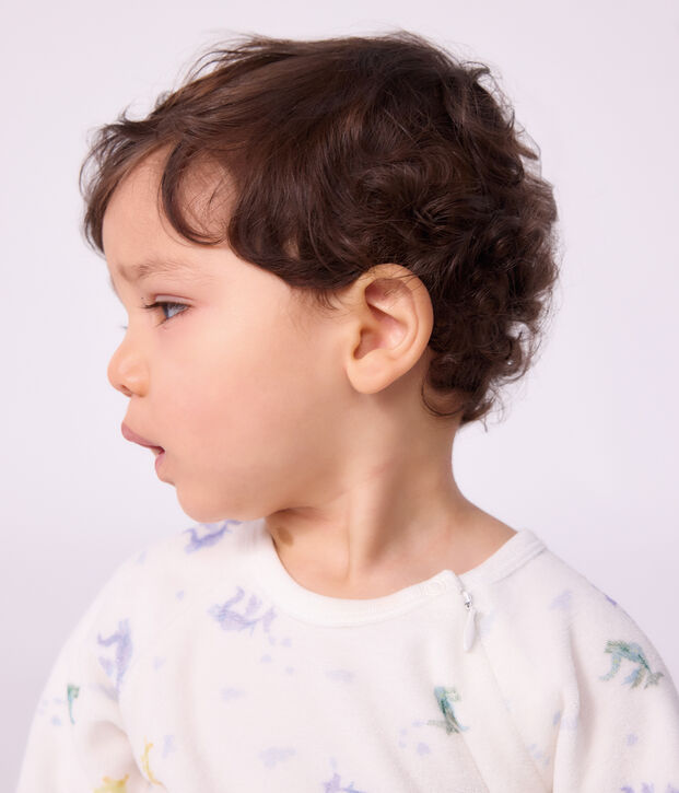 Pijama de terciopelo con estampado de dragones para beb&eacute; blanco/multicolor