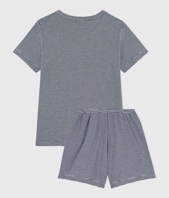 Pijama infantil corto de algodón a rayas azul SMOKING/blanco MARSHMALLOW