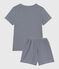 Pijama infantil corto de algodón a rayas azul SMOKING/blanco MARSHMALLOW