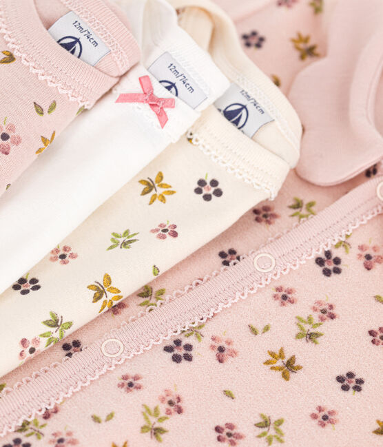 Caja con pijama y 3 bodis de flores para bebé variante 1