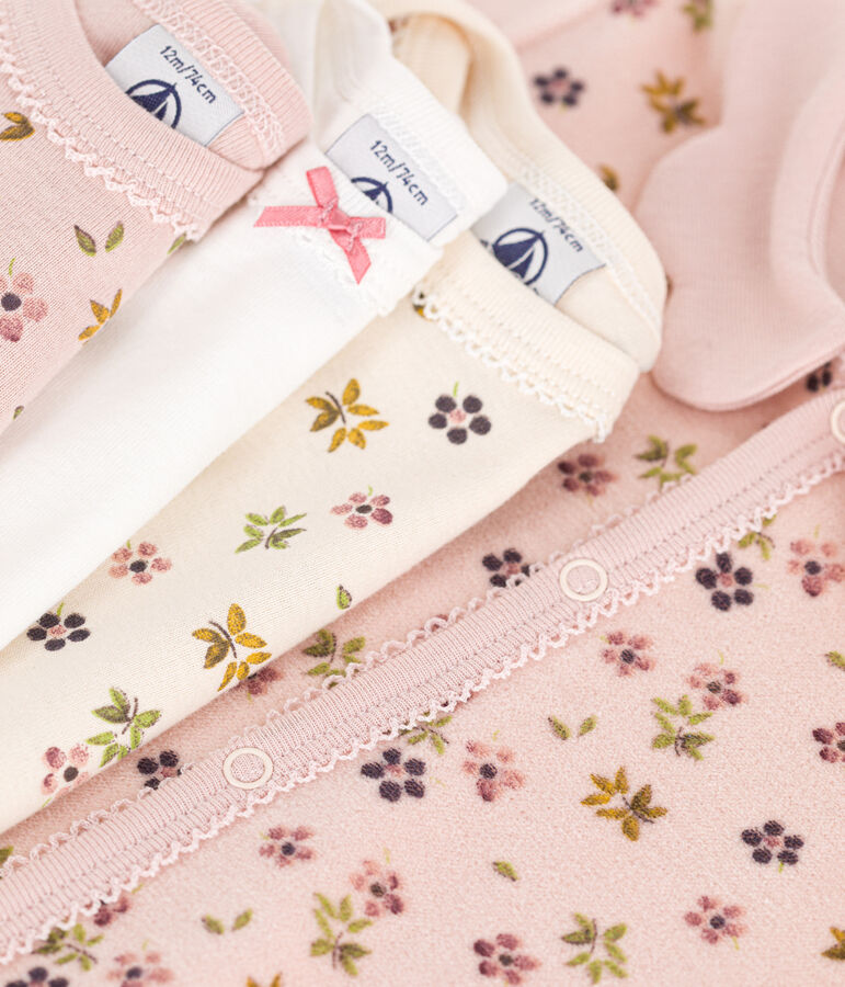 Caja con pijama y 3 bodis de flores para beb&eacute; multicolor