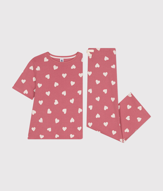 Pijama de algod&oacute;n con estampado de coraz&oacute;n para mujer rosa/blanco