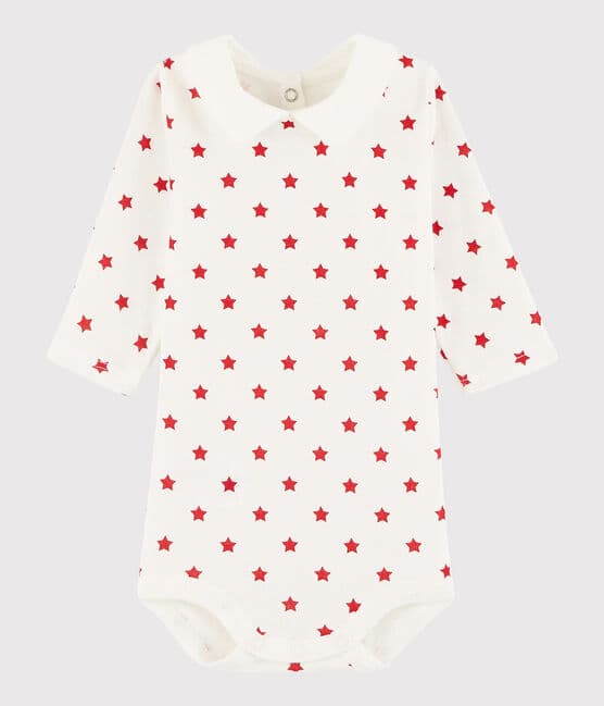 Bodi de manga larga de bebé niña/niño blanco MARSHMALLOW/rojo TERKUIT