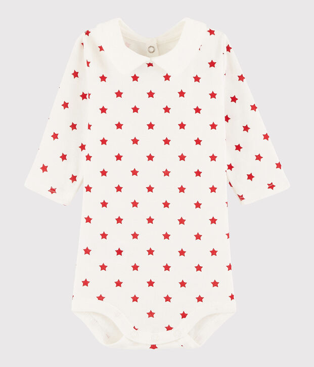 Bodi de manga larga de beb&eacute; ni&ntilde;a/ni&ntilde;o blanco/rojo