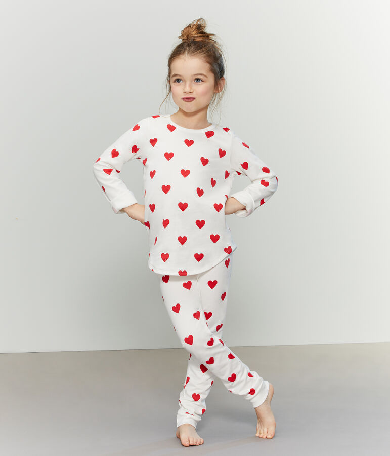 Pijama de felpa para ni&ntilde;a-ni&ntilde;o blanco/rojo