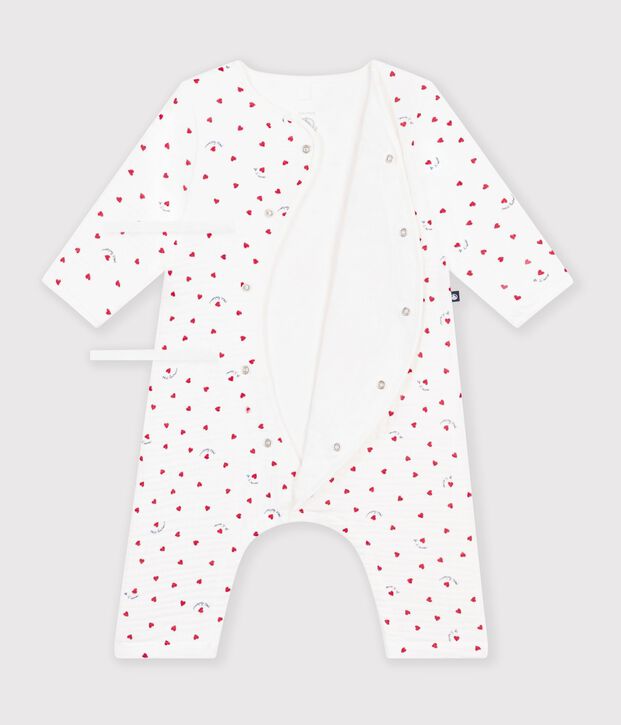 Pelele de beb&eacute; de gasa de algod&oacute;n con un peque&ntilde;o estampado de corazones. blanco/multicolor